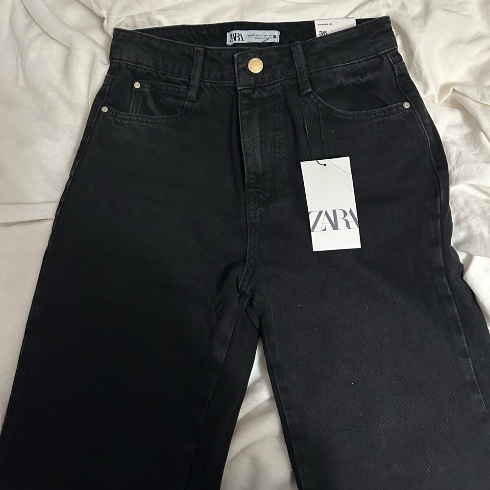 Zara straight fit black jeans 36